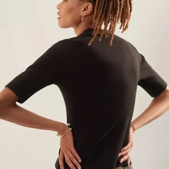 Anthropologie Maeve Mock Neck Ribbed Short Sleeve Top - size L NWOT - Picture 2 of 4